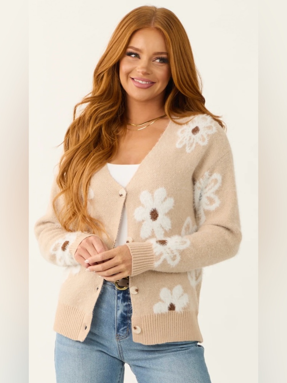 Pink Floral Pattern Fuzzy Soft Knit Cardigan. Sz. M